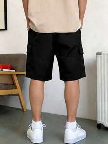 1pc Men's Solid Color Casual Loose Fit Knee Length Shorts, Versatile For Daily Commute, Streetwear, Outdoor Exercise, Running, Fitness, Leisure, Spring/Summer - Black - View 3