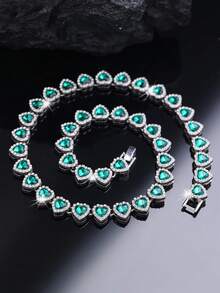 1pc New 11mm Heart-Shaped Mosaic Chain Necklace For Men, Street Hip-Hop Style Heart Necklace, Great Gift For Boyfriend - A - View 16