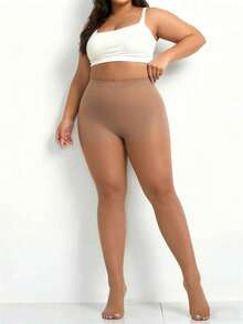 2双装女士性感20D透明连裤袜，时尚简约，舒适透气 - 杏色 - 查看 3