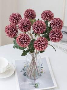 1个仿真菊花球，刺绣菊花球，婚礼装饰，家居花瓶装饰，餐厅客厅卧室花卉装饰，新娘捧花，腕花，胸花材料，生日派对装饰，新年情人节礼物，DIY花环 - 深玫紅 - 查看 2