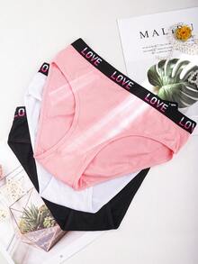 6 Pieces Of Mixed Color Mid Waist Pure Cotton Letter Waistband Underwear, Comfortable And Breathable, With Elastic Fit, Suitable For Women's Triangle Underwear Worn In Daily And All Seasons - 彩色 - 查看 3