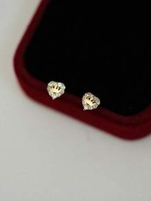 1 Pair Elegant S925 Sterling Silver Cubic Zirconia Crown & Heart Stud Earrings, Jewelry Accessories For Women, Wedding Party Anniversary Gift - Geometry - View 5