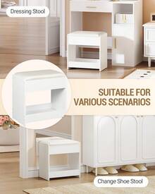 Hzuaneri Dressing Table Stool, Soft Padded Vanity Stool, Makeup Chair With Non-Slip Foot Pads For Dressing Room, Bottom Storage, Bedroom, Entryway - White - View 4