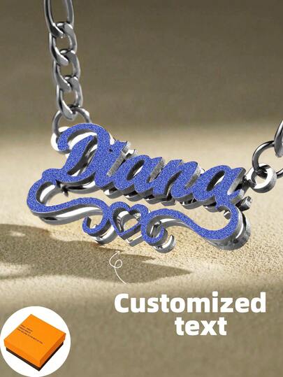 1pc Customized Double-Layer Welded Women's Name Necklace, Stainless Steel Personalized Heart Pendant, Thick Curb Chain, Customizable Name, Minimalist Daily Style, Keychain, Includes Gift Box, Custom, Personalized, Unique, Ideal Gift For Her, Ideal Gift For Him, Girlfriend, Mom, Family, Friends, Daughter, Grandparents