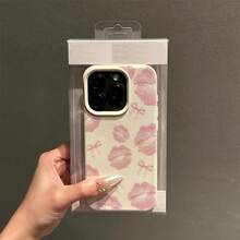 Funda para teléfono: Estampado de labios con lazo, adecuada para patrón de TPU, compatible con funda para 16 Pro, 16 Pro/14/16 Plus/15/13P/12/11. Funda protectora empresarial, atractiva, a prueba de golpes, minimalista, bonita, con estética coqueta, funda con protección caídas de grado militar, funda bonita de Pascua. - 1 pieza - Ver 1