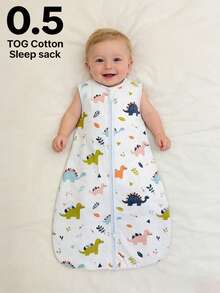 0.5tog 100% Cotton Knitted Sleeping Bag, Breathable & Comfortable Sleeveless Infant Swaddle Wrap With Cute Prints, For Newborn 0-18M Summer - Multicolor - View 1