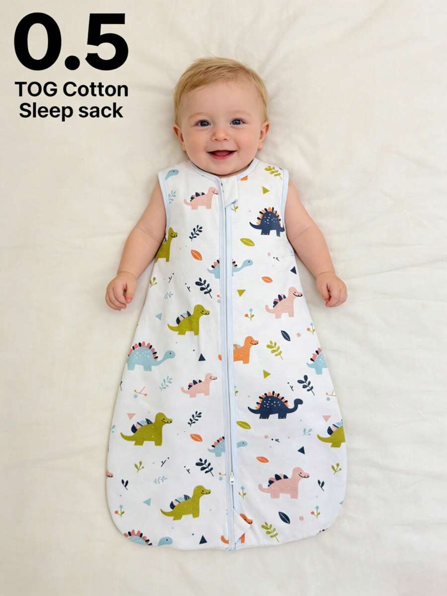 0.5tog 100% Cotton Knitted Sleeping Bag, Breathable & Comfortable Sleeveless Infant Swaddle Wrap With Cute Prints, For Newborn 0-18M Summer - Multicolor - View 1