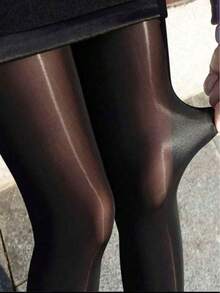 1 Pair High Density Glossy Ultra-Thin High Elasticity Pantyhose, Suitable For Daily Wear - Black - View 2