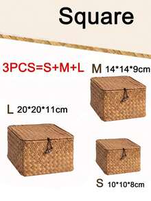 1pc Woven Storage Basket With Lid, Rectangular Wicker Storage Box, Toy Storage Box With Lid, Elegant Home Decor, Kitchen, Bathroom, Bedroom Decor, New Year & Valentine's Day Gift - Brown - View 3
