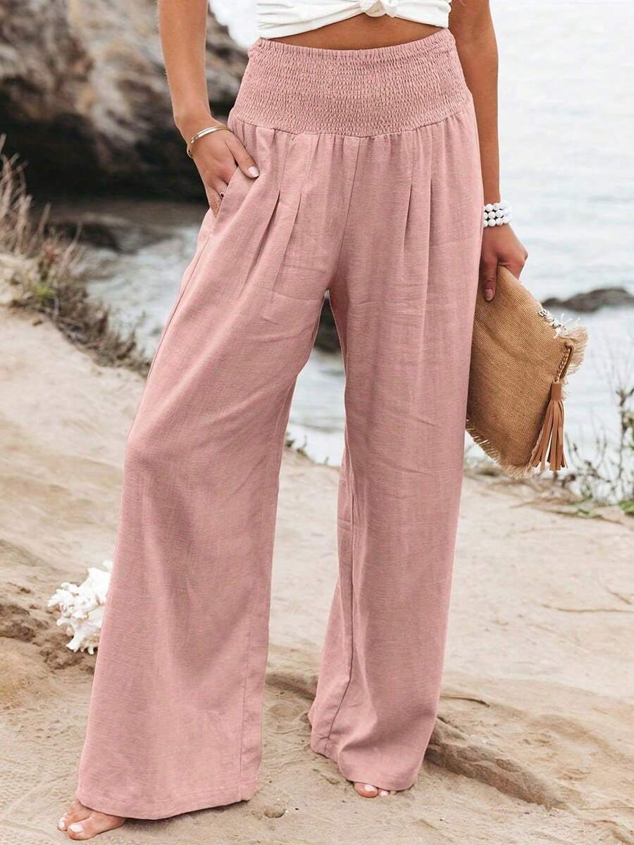 Loose High Waist Wide Leg Casual Pants For Women, New Arrival Autumn Spring - Baby Pink - View 1