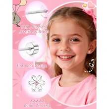 FIASASO Hypoallergenic Flat Back Earrings for Girls Toddler Women 10 Pair Surgical Stainless Steel Screw Back Stud Earrings for Sensitive Ears Cute Flower Butterfly Stud Earring Screwback Girl Earrings Toddler Jewelry age over 4 years old - Plata - Ver 5