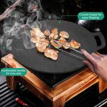 Korean BBQ Grill Nonstick Round Griddle Pan with Bag 12 Inch 6 Layer Coating BBQ Griddle Heavy-Duty Cast Iron Griddles for Stove Top Outdoor Camping Tawa Roti Pan - Negro - Ver 5