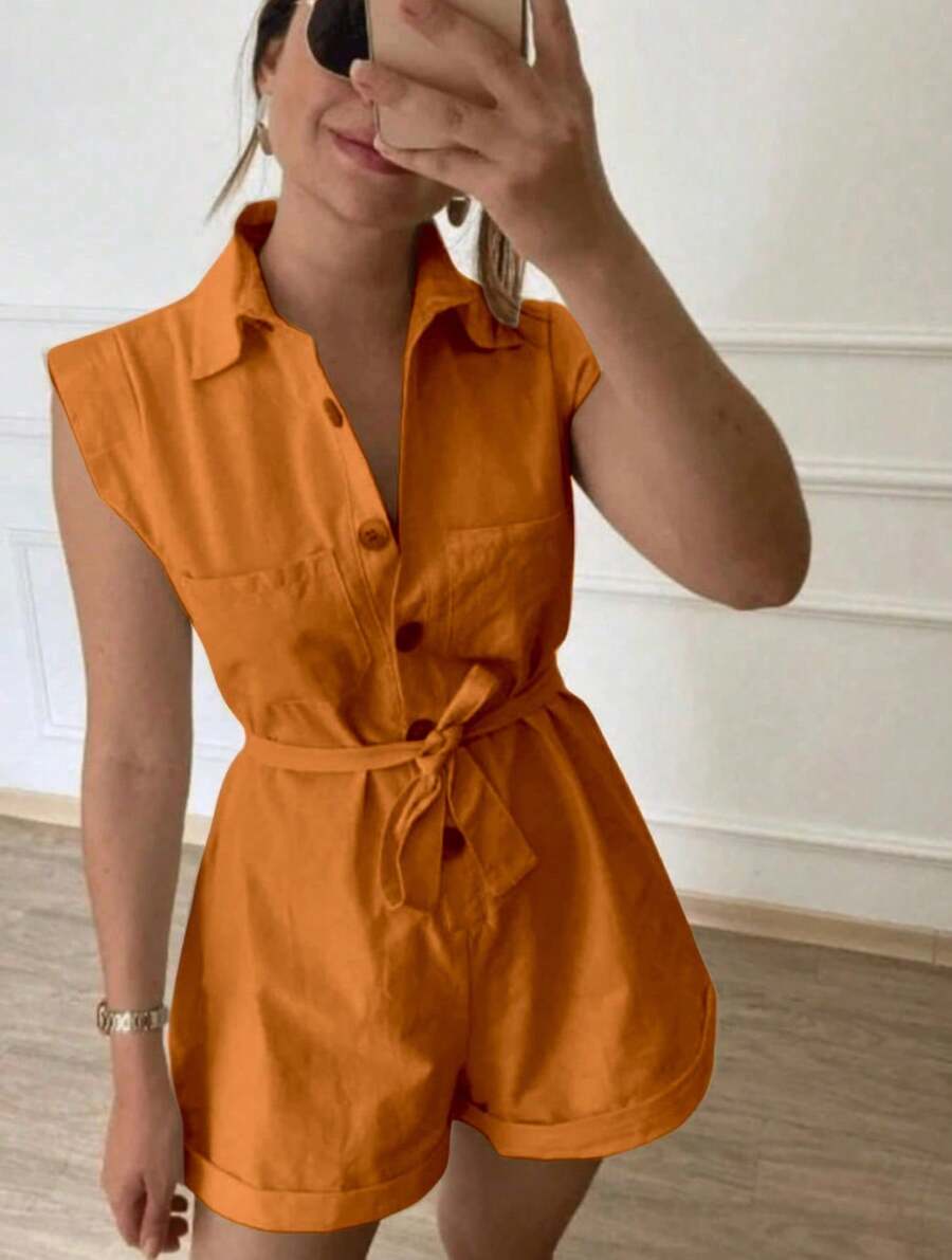 Women's Clothing/ Jumpsuit/Headband/Linen - Perunggu - View 1