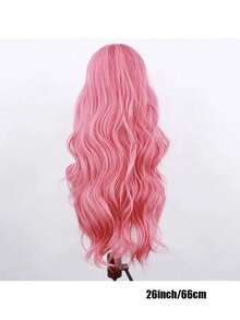 合成前额蕾丝假发，波浪卷蕾丝假发，女士粉色假发，耐热长波浪假发，淡粉色日常佩戴，角色扮演 - 彩色 - 查看 5
