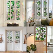 1/4pcsVintage Plant Diamond Pattern Stained Glass Window Film Peel And Stick Wallpaper For Home Kitchen Patio Living Room Decor - Green Leaf Colored Film - View 1