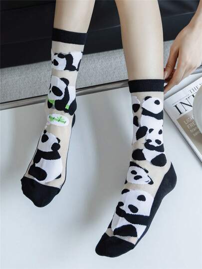 1 Paar süße Panda Tüll Socken für Damen. Atmungsaktive Glasseide Sommer Socken, Sneaker Socken