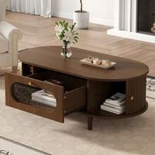 Living Room Coffee Table Measuring 100 X 50 X 36 Cm, Walnut Finish. Coffee Table With A Drawer, Sofa Table With A Roll-Up Door, Side Table, Living Room Table, Four-Legged Stand, Walnut Finish. - Brown - View 5