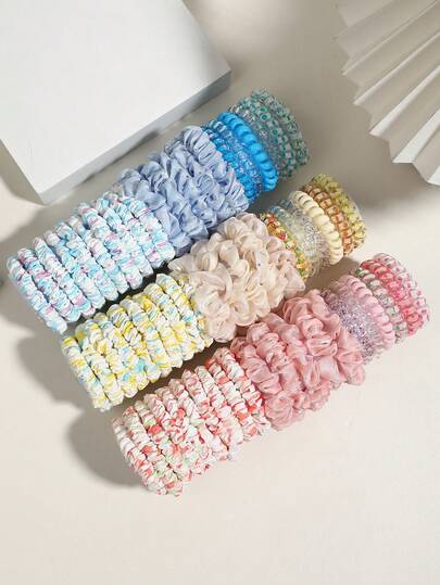 21PCS Vibrant Hair Accessories Collection - Phone Wire Hair Bands And Floral Scrunchies For Looks