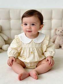 Baby Girls' Floral Ruffled Collar Romper, Spring - Apricot - View 1