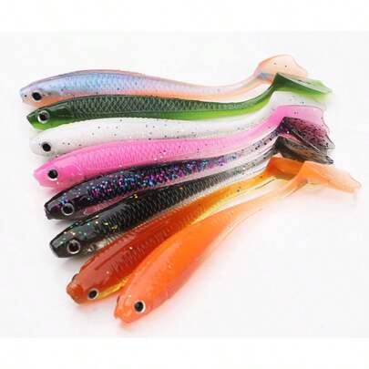 8 piezas de 9,5 cm 5,3g Señuelos de pesca blandos oscilantes, señuelos blandos con cola en forma de T, señuelos blandos para nadar, señuelos de silicona artificiales, adecuados para la pesca de agua dulce y salada de lubina, ideales para la pesca marina. Cebo de gusano de camarón con cola en forma de T