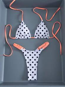 Bộ 2 bộ đồ bơi bikini buộc dây hở lưng chấm bi màu tương phản gợi cảm, thích hợp cho kỳ nghỉ, bãi biển, biểu diễn sân khấu và hòa nhạc, mùa hè - Đen và trắng - Xem 5