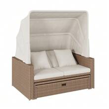 Poly Rattan Garden Furniture For 2 To 4 People, Garden Sofa, Lounge Sofa, Adjustable Coffee Table, Removable Awning, PE Rattan And Foam, Khaki - Apricot - View 7