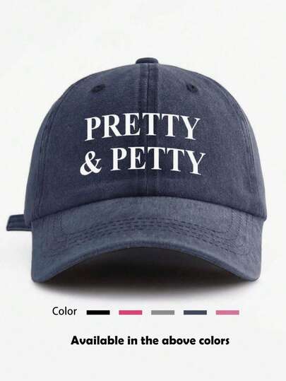 1 chiếc mũ lưỡi trai nữ kiểu cổ điển đã qua xử lý "PRETTY&PETTY" - Mũ trucker ngộ nghĩnh, mũ thể thao, mũ chống nắng, mũ đi biển, thích hợp cho đi làm hàng ngày, thể thao ngoài trời, giải trí, kỳ nghỉ, du lịch, đi biển, làm quà tặng.