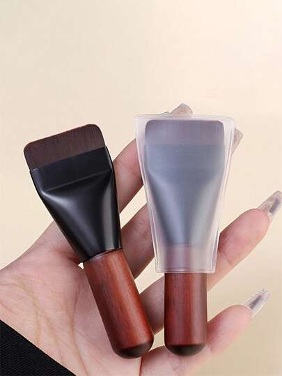 1支超细短柄散粉刷，扁平刷头面膜刷，适用于面膜、膏状化妆品、粉底液等，方便的化妆工具