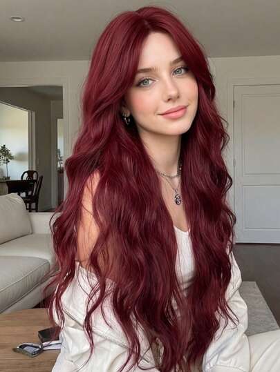 长款波浪卷发合成假发，带刘海，采用耐热自然发丝制成，适合女性日常佩戴、派对、角色扮演及其他场合。