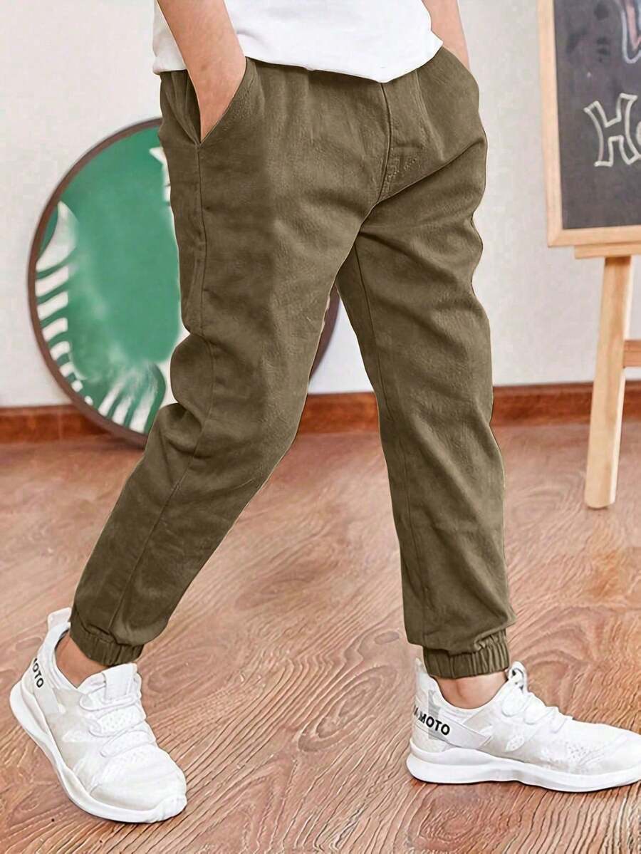 1 Peça Calça Cargo Casual para Meninos Adolescentes com Bolsos, Primavera/Outono - Caramelo - Visão 1