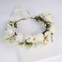 1pc White Daisy Flower Crown, Suitable For Party, Gathering, Holiday, Beach, Wedding Hair Band Hair Hoop - White - View 4