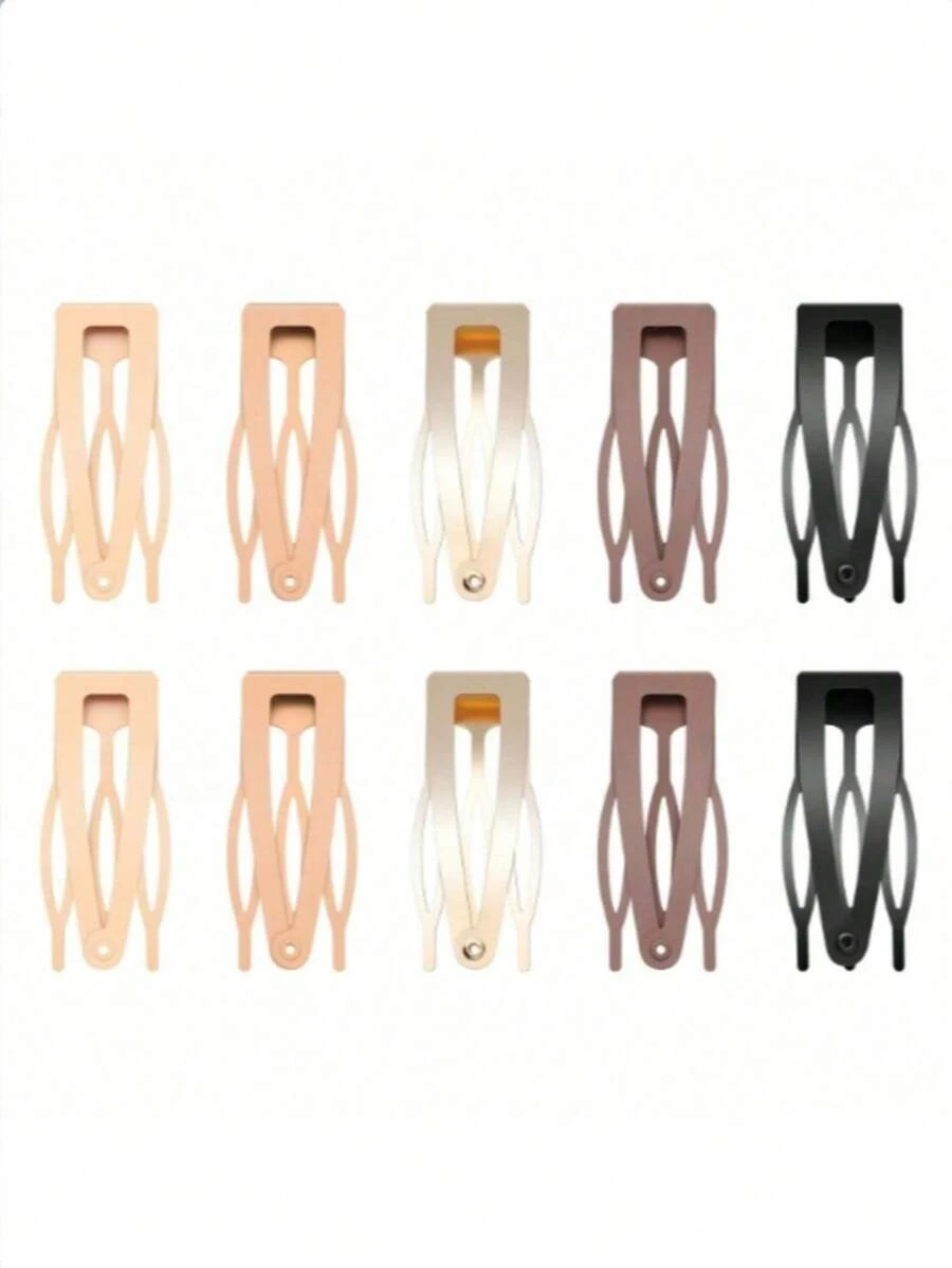 10pcs Double-Headed Hair Clips, Sightor Metal Clamp Hair Clips, Women's Salon Hair Accessories, Hair Decorations (Black, Brown, Silver, Khaki, Gold), Claw Clips, School Supplies,Summer,Holiday,Travel - Multicolor - View 1