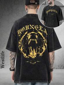 1PC Y2K Men's Vintage Graphic Tee | Summer Men's Street Style Retro Print T-Shirt | YLA Gold Snake Design Print | Niche Fashion Men's Clothing Y2k Clothing | Unisex - 黑色 - 查看 2