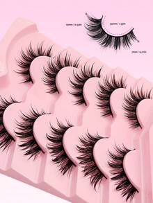 Asiteo 5 paires de faux cils en poils de vison denses au toucher mouillé, style dessin animé. Faux cils naturels croisés et délicats pour le cosplay de poupée, maquillage dramatique réutilisable - Noir - Voir 5