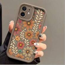 1pc Burgundy Gradient Minimalist Floral Print Vivid Flower Pattern Phone Case Compatible With IPhone 16, 15 Pro Max, 14 Plus, 13, 12, 11 ProMax, White Fashionable Dust-Proof Protective Shell, Creative Holiday Gift Compatible With Samsung Series - Brown - View 1