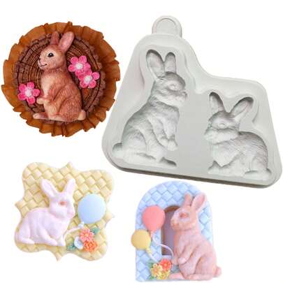 1个可爱兔子硅胶模具，翻糖蛋糕装饰工具，硅胶模具，糖果纸杯蛋糕模具，巧克力模具，厨房配件，烘焙工具，生日派对