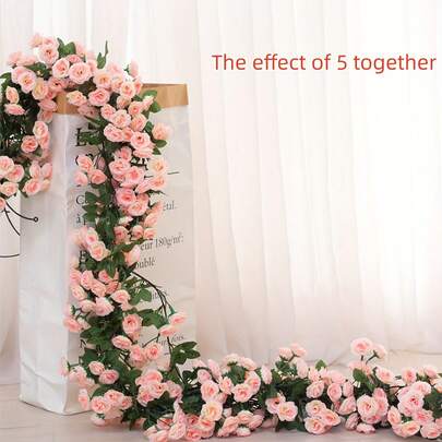2 paquetes de 69 cabezas de vid artificial de rosas falsas para decoración de pared de jardín, fiesta de boda, Día de la Madre