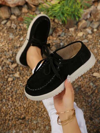 Women's Retro Suede Kangaroo Shoes, Spring/Autumn New Thick Sole Anti-Slip Casual Sneakers, Versatile Low-Top Lace-Up Slip-On Shoes For Commuting