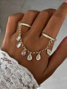 1枚镶嵌水钻的时尚全指戒指，搭配优雅的流苏链，适合女士婚礼、派对佩戴，是婚礼季的精美礼物。 - 彩色 - 查看 1