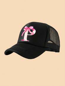 1pc White Truck Driver Mesh Cap, A-Z Bow Letter Print Baseball Cap, Adjustable Size Suitable For 3-8Y Boys & Girls, Suitable For Kids Back To School - Black - View 32