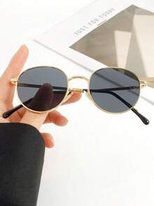 1pc Retro Round Small Frame Fashion Glasses For Women - 1PC Small Box Fashion Gold Gray - View 2