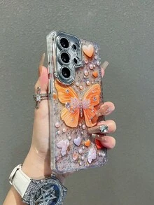 Galaxy S26 Ultra Phone Case, New Glitter Butterfly Design, Full Camera Protection, Luxury Shockproof Cover For Galaxy S26+/S25 Ultra/S25+, Creative High-End Slim Case - Orange - View 6
