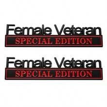 2Pcs Female Veteran Special Edition Car Emblems 3D Raised Car Badge Exterior Truck Stickers Fender Decal Black/Red - 黑紅 - 查看 1