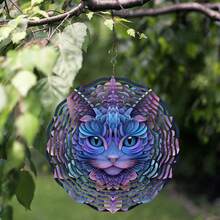10-Inch Metal Wind Chime, Colorful Cat Pattern Design, Suitable For Spring/Summer Outdoor Decor. Wind-Powered Operation Without Electricity, Double-Sided Printing For Artistic Effect, Comes With 360° Rotating Hook For Easy Installation. Ideal For Decorating Gardens, Porches, Lawns, And As A Quality Gift For Occasions. (Pendant Not Included, Random Style) - Multicolor - View 3