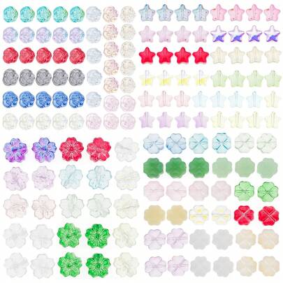 1 paquete de cuentas de vidrio con diseño de trébol de cuatro hojas y flores estrella para hacer pulseras, collares y aretes de bricolaje y manualidades, un regalo sencillo
