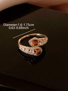 1pc Elegant Cubic Zirconia Snake Open Ring, Suitable For Women's Daily Wear - Yellow Gold - View 3
