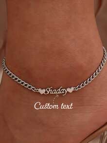 Gelang Kaki Cuban Link 5mm dengan Motif Hati & Kupu-kupu Ganda yang Dapat Disesuaikan, Terbuat dari Baja Tahan Karat, Dapat Diatur, Cocok untuk Wanita, Gelang Kaki Tahan Air & Tahan Pudar, Hadiah Ulang Tahun untuknya - Perak - View 7
