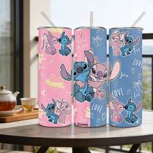 Disney 1 bình giữ nhiệt thẳng, in hình Stitch và thiên thần dễ thương, bình nước cách nhiệt bằng thép không gỉ có ống hút, 600ml, đóng hộp kèm mã chống hàng giả. - Stitch và Angie - Xem 3