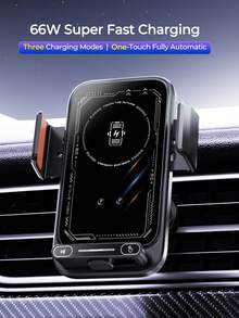 REMAX 一键全自动车载充电器，支持15W无线充电、66W磁吸充电和有线充电，自动开合夹紧，一键90°旋转，内置200mAh可充电电池，适用于iPhone、Type-C接口，是车载配件、汽车必备用品等。 - Holder - 查看 2