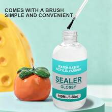 亮光陶瓷釉 - 快干、高光泽、耐刮擦，适用于陶瓷、粘土和丙烯颜料 - 珠宝制作密封剂，100毫升/3.38盎司，附赠刷子，工艺用品 | 釉面光泽亮丽 | 表面光滑，陶瓷釉 - A - 查看 4